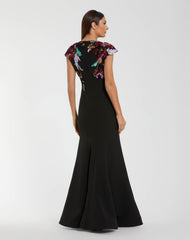 Black Floral Sequin Embellished Trumpet Gown