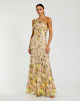 One Shoulder Floral Embroidered Gown