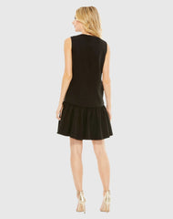 Black Sleeveless Bow Detail Tiered Hem Dress