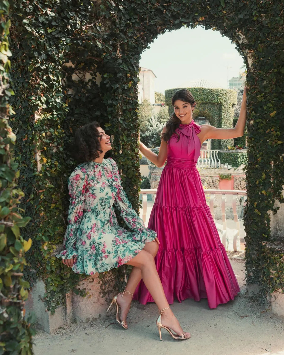 Green Floral High Neck Ruffle Sleeve Mini Dress