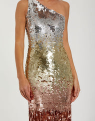 Multicolor Ombre Sequin One Shoulder Fringe Dress