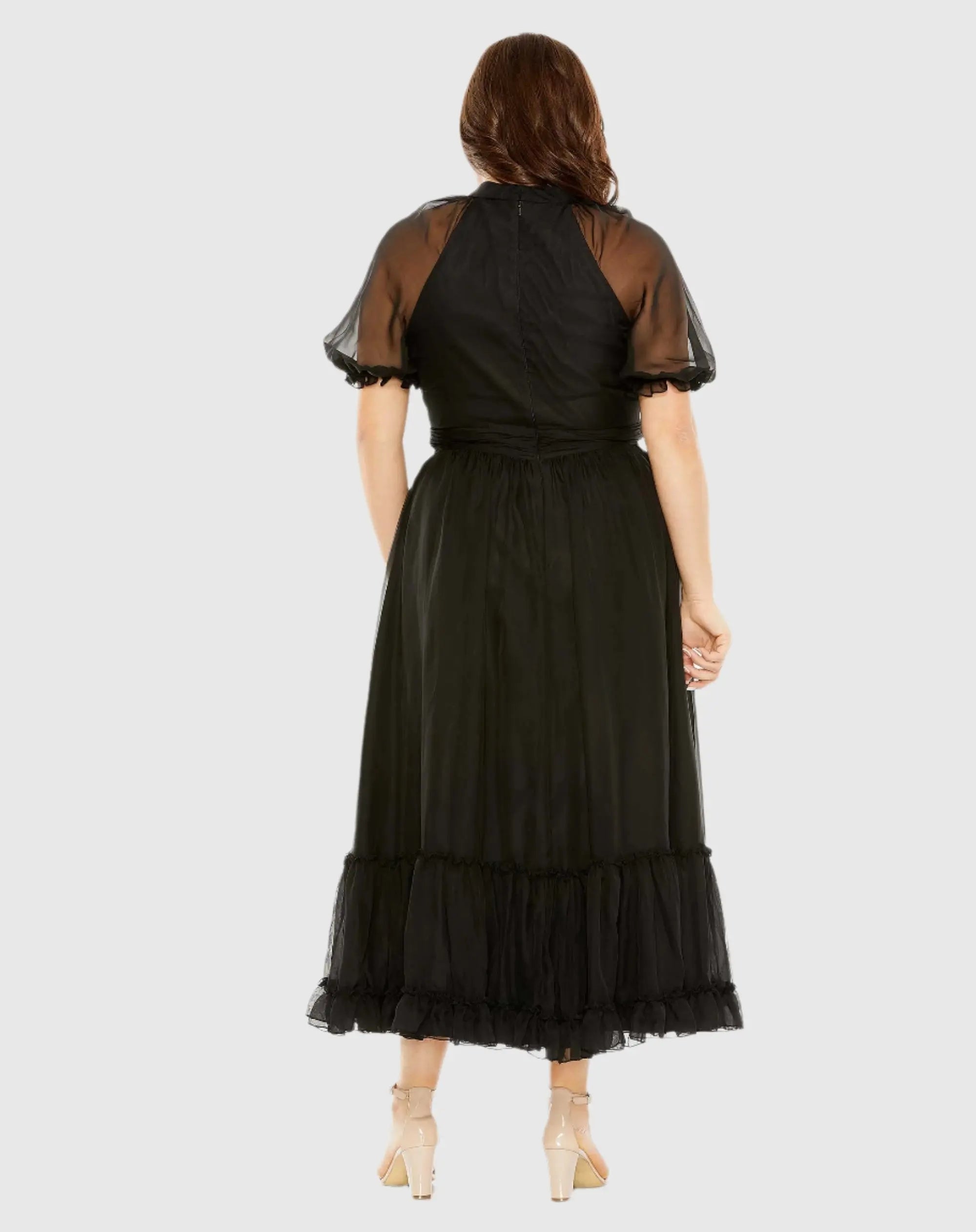 Black Sheer Puff Sleeve Dress