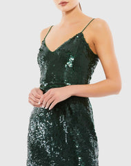 Green Sequined V-Neck Spaghetti Strap Dress