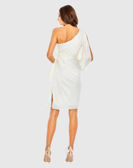 White Satin One Sleeve Cocktail Dress