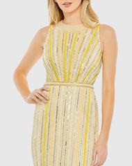 Yellow Embellished Halter Neckline Sheath Dress